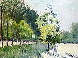 Lane Canvas Paintings - Lane Bordered by Trees